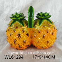 Creative ceramic food container in double pineapple shape